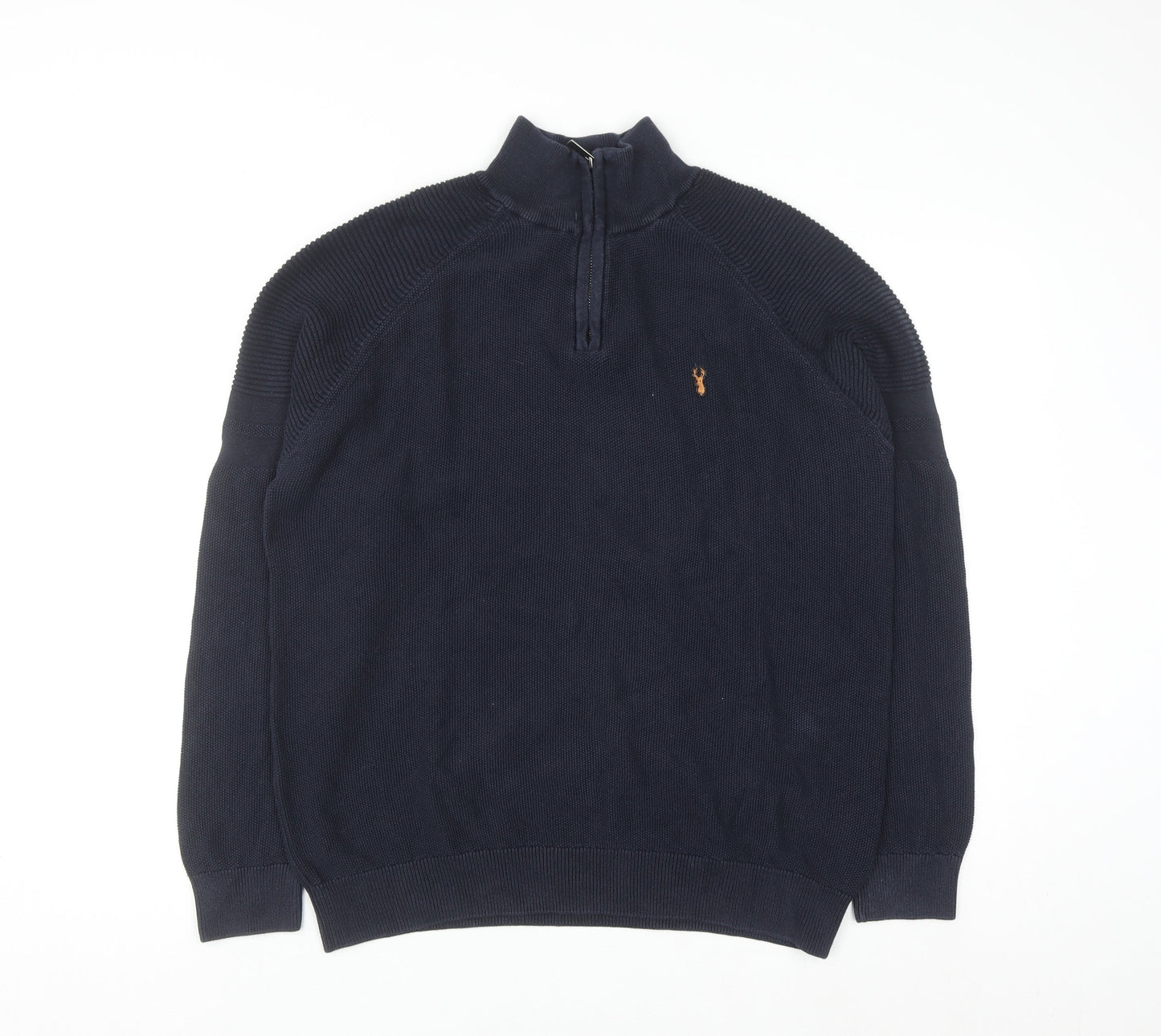 Next Men's Blue Cotton 1/2 Zip High Neck Jumper Size L