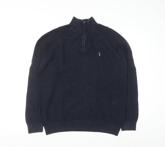 Next Men's Blue Cotton 1/2 Zip High Neck Jumper Size L