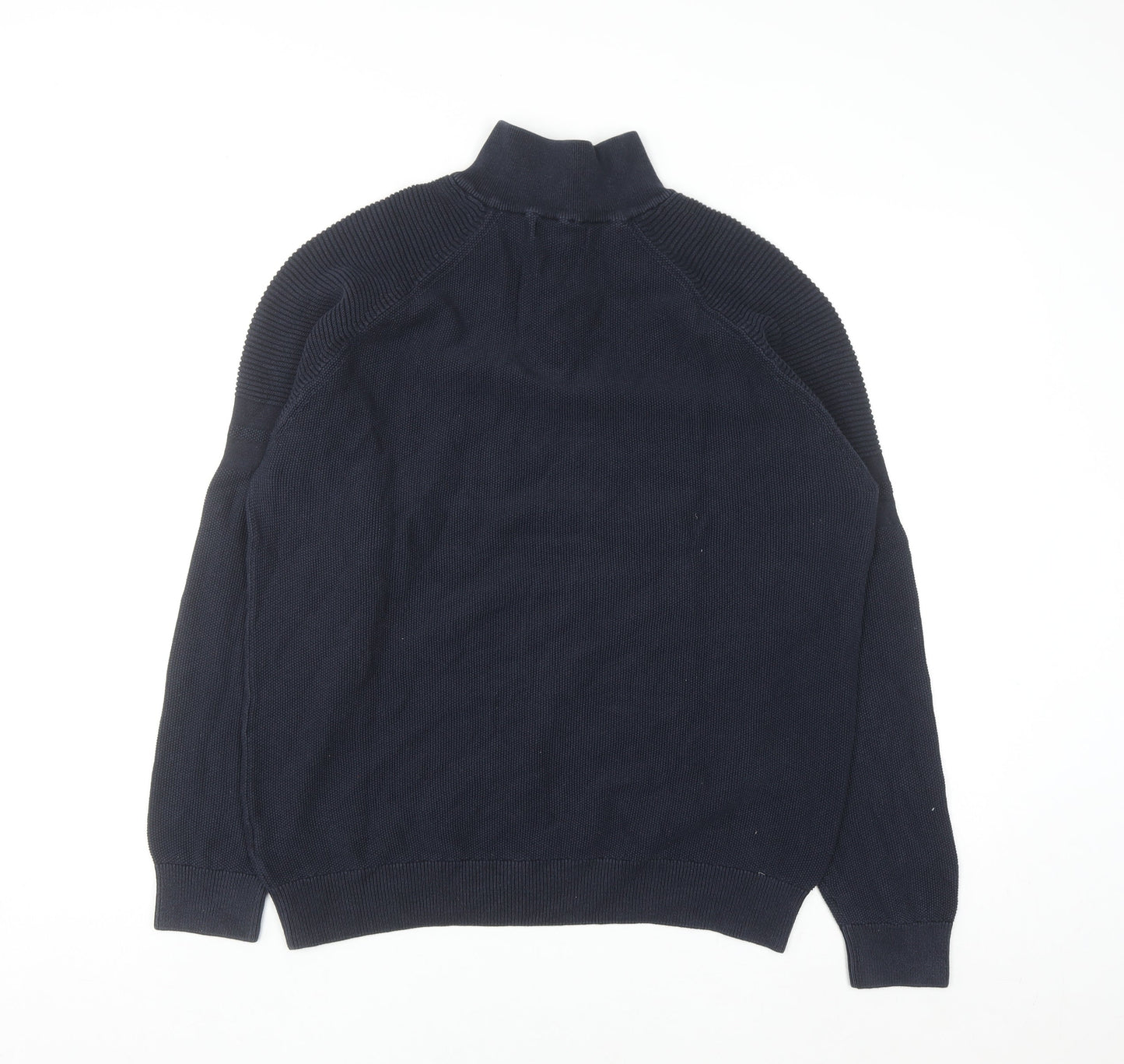 Next Men's Blue Cotton 1/2 Zip High Neck Jumper Size L