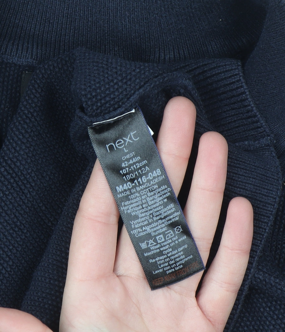Next Men's Blue Cotton 1/2 Zip High Neck Jumper Size L