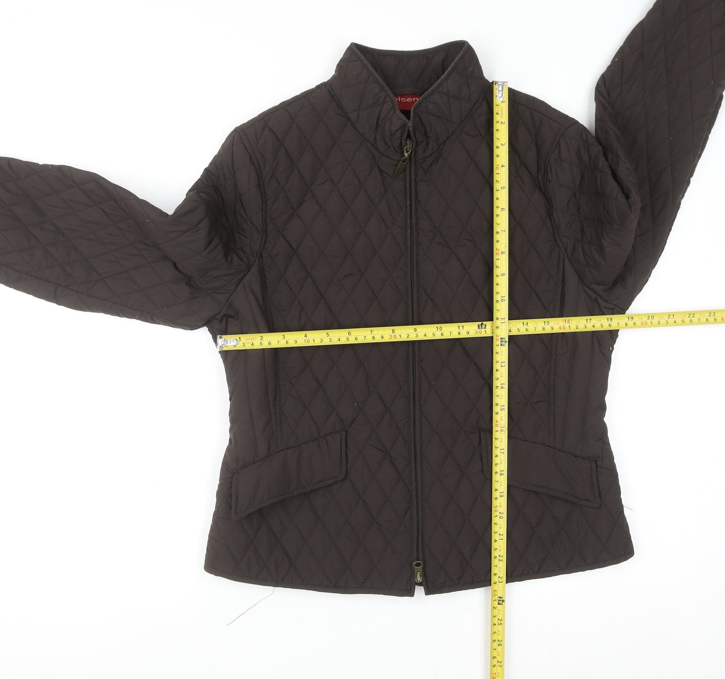 Olsen Women's Brown Quilted Mid-Length Jacket Size 12
