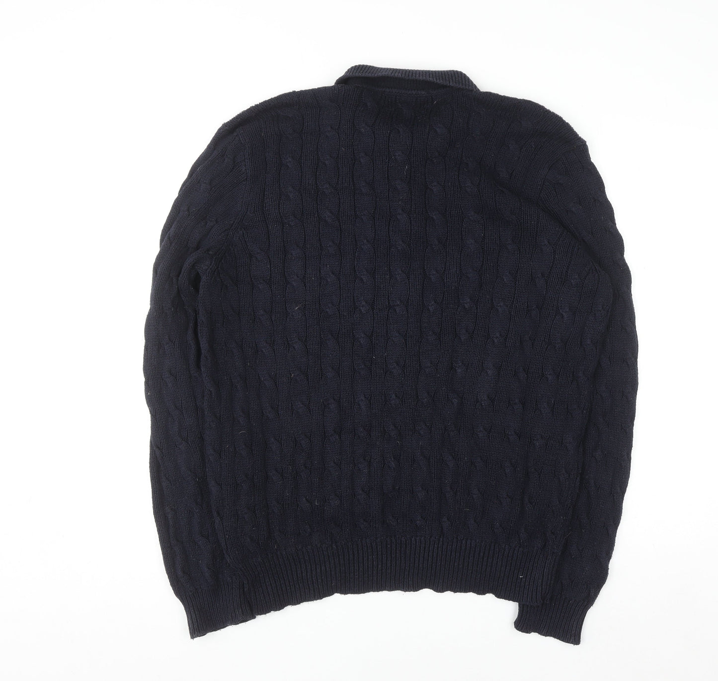 Ralph Lauren Men's Blue XL Cable-Knit Cotton Collared Jumper