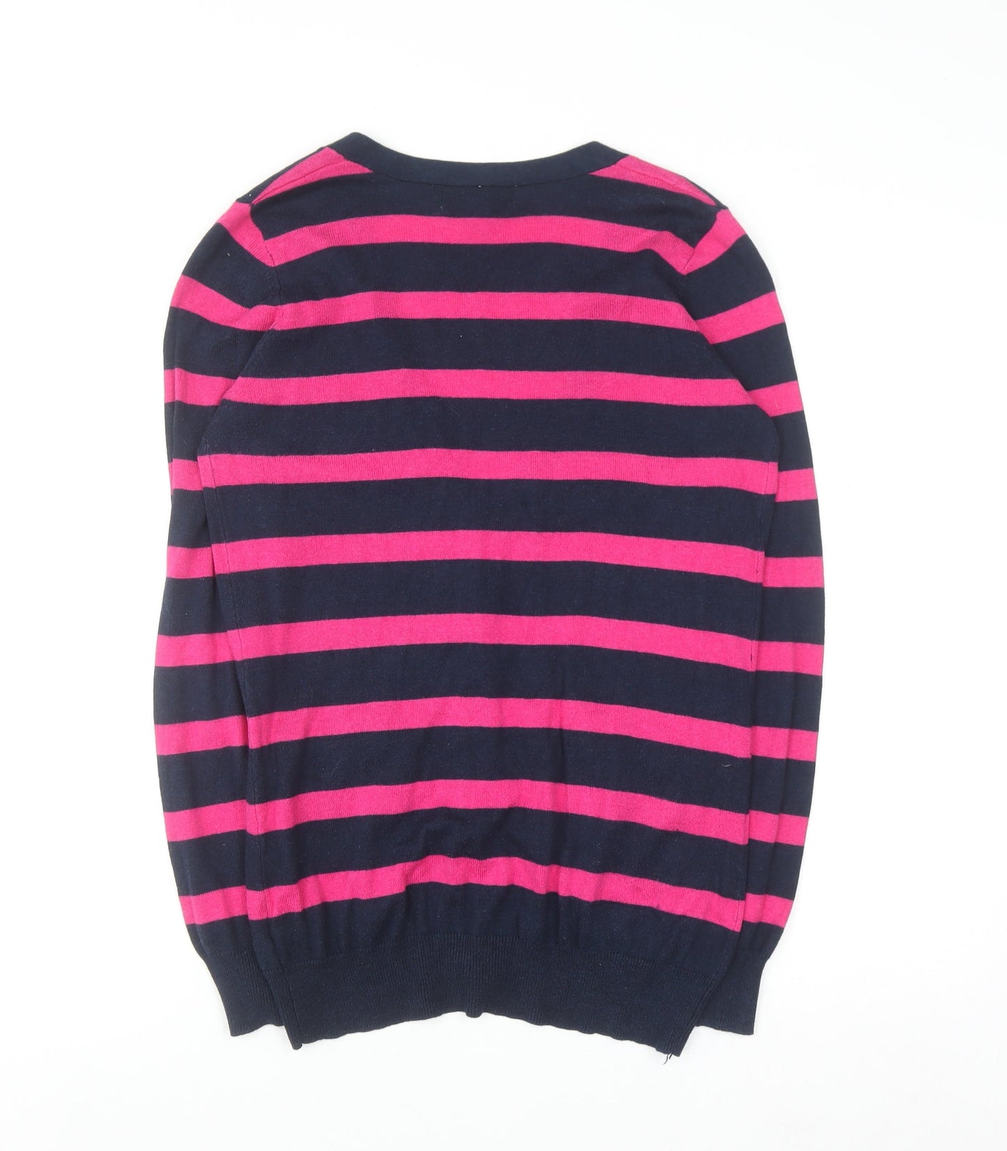 Forever 21 Women's Navy & Pink Striped V-Neck Cardigan Size S