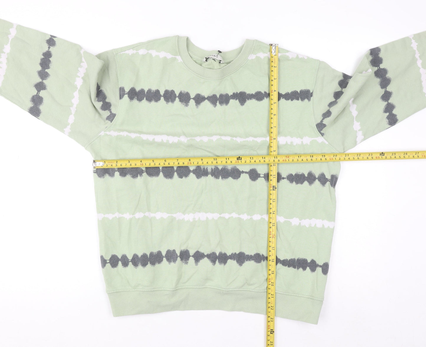 Marks and Spencer Men's Light Green Tie-Dye Cotton Sweatshirt Medium