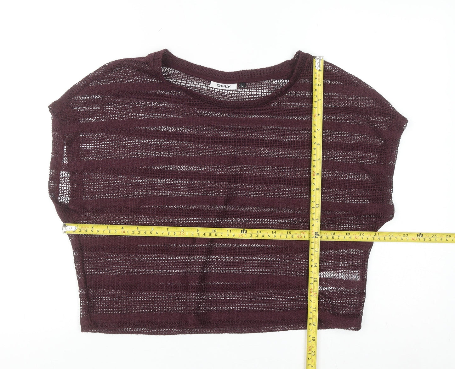 ONLY Womens Purple Cropped Knit Sheer T-Shirt Size L