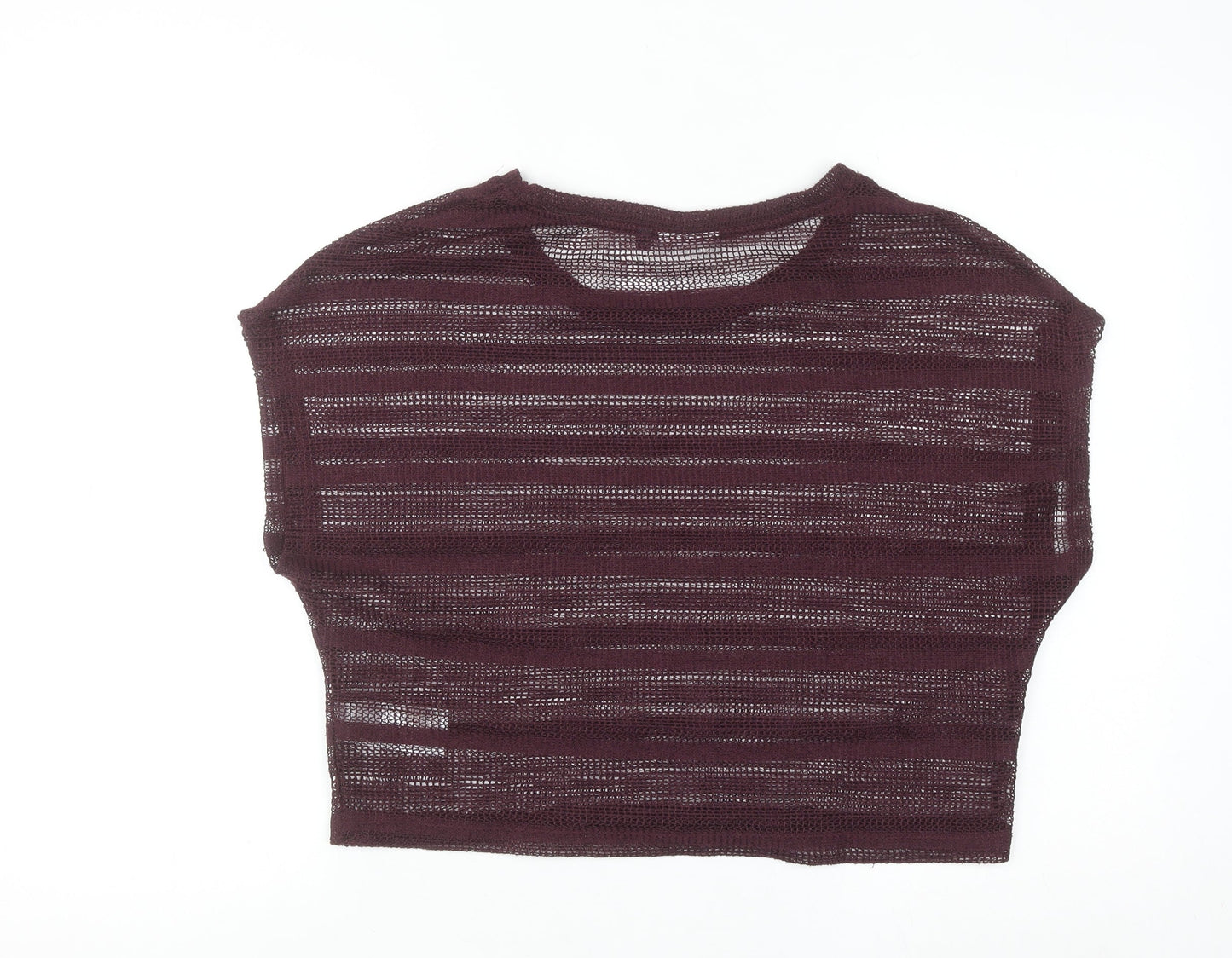 ONLY Womens Purple Cropped Knit Sheer T-Shirt Size L