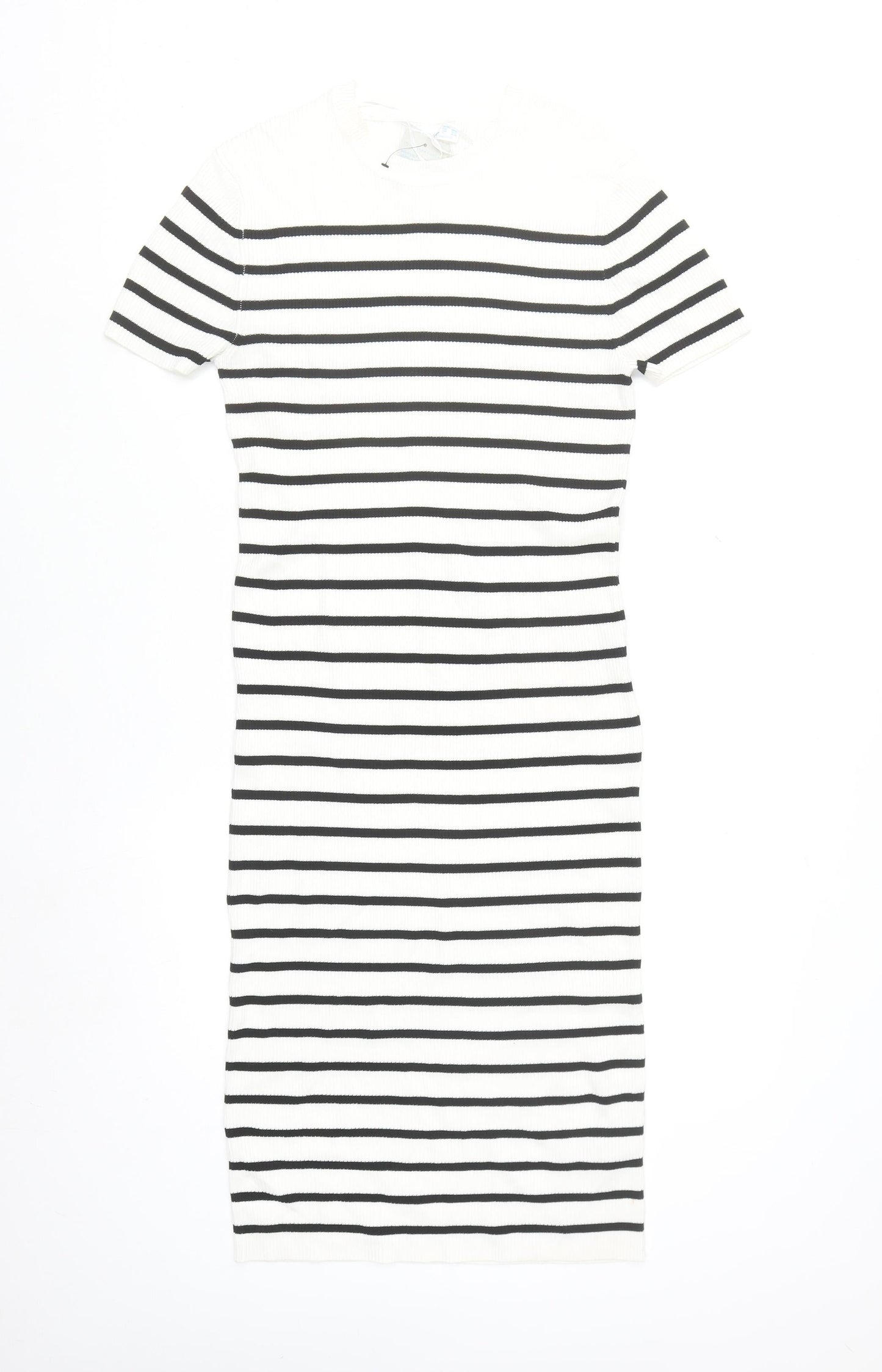 Primark Women White Striped Midi Bodycon Dress L