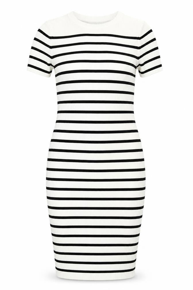 Primark Women White Striped Midi Bodycon Dress L