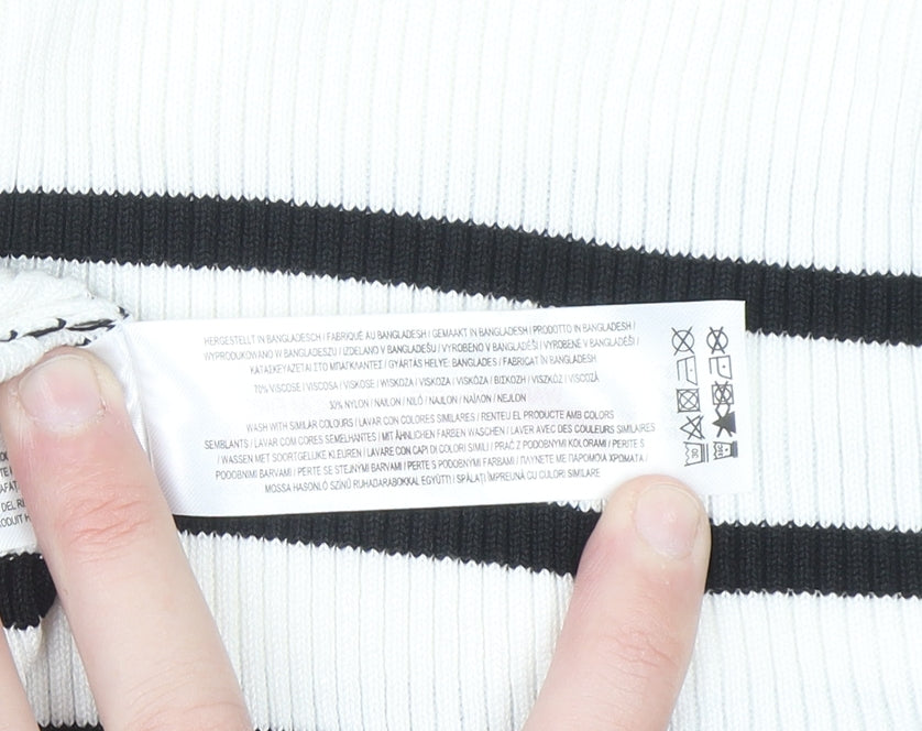 Primark Women White Striped Midi Bodycon Dress L