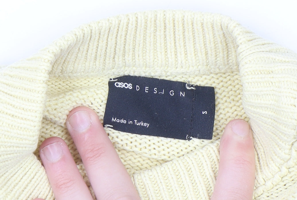 ASOS DESIGN Women's Beige Cable-Knit Mock Neck Jumper Size S