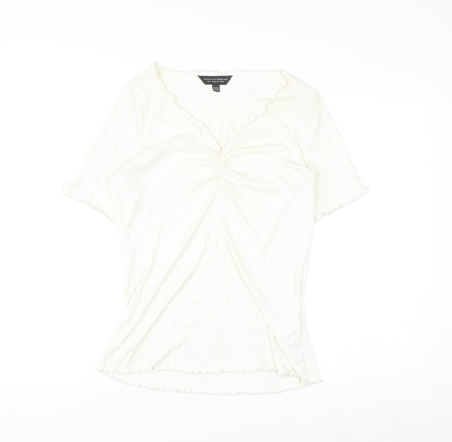 Dorothy Perkins Women Ivory Short Sleeve V-Neck Stretch Jersey Top Size 16