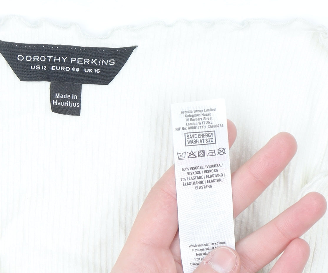 Dorothy Perkins Women Ivory Short Sleeve V-Neck Stretch Jersey Top Size 16