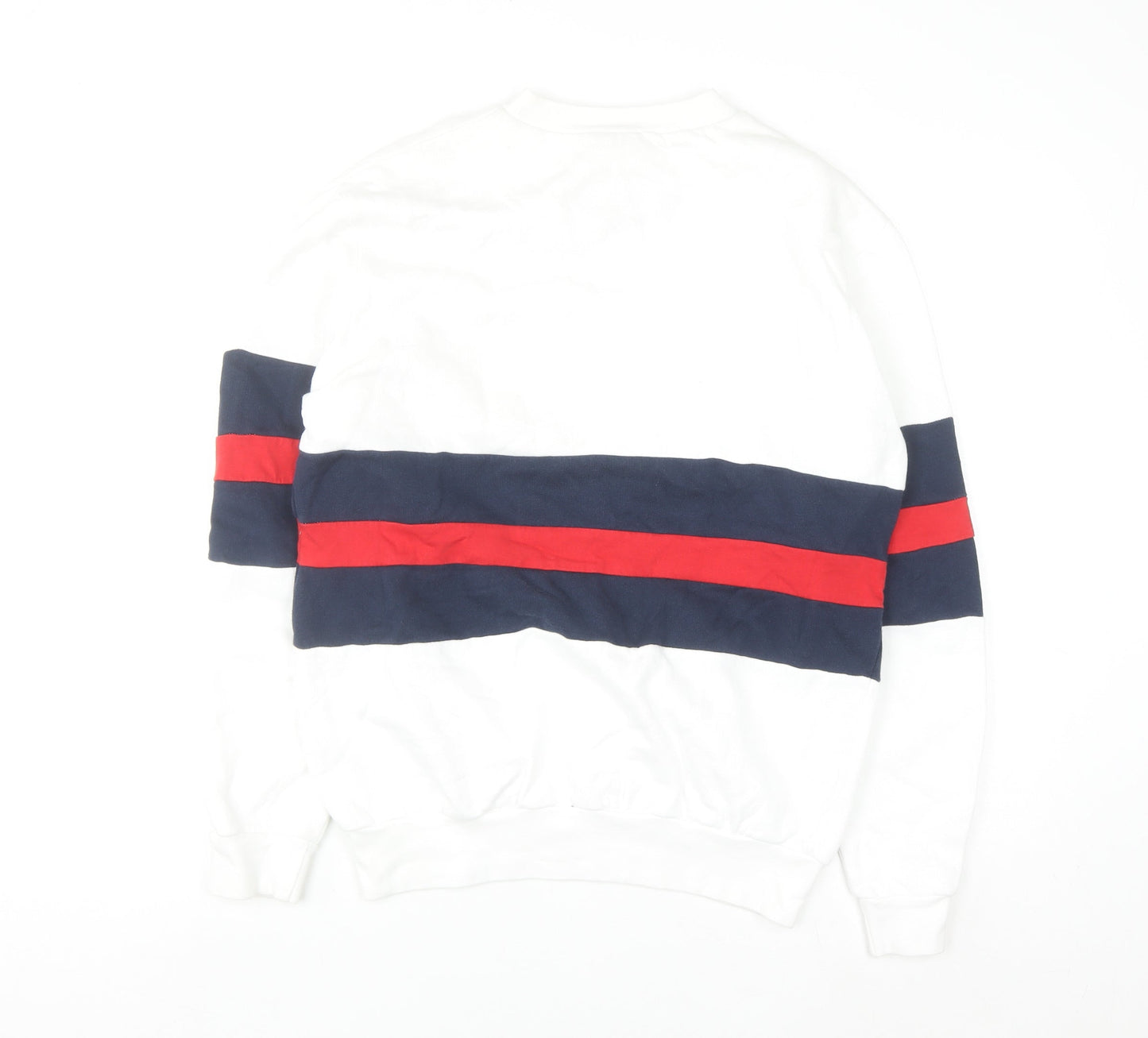 Whale of a Time Men White Navy Red Stripe Cotton Crew Sweatshirt L