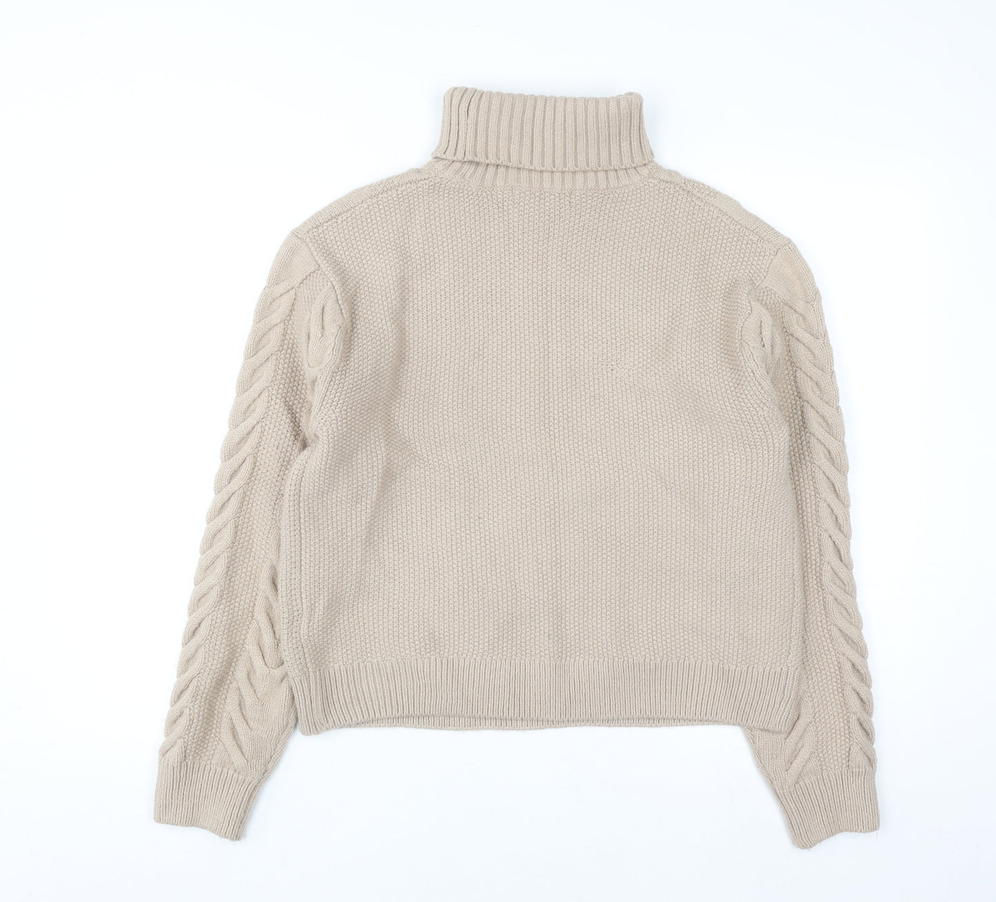 Marks and Spencer Women Beige Cable-Knit Roll Neck Jumper M