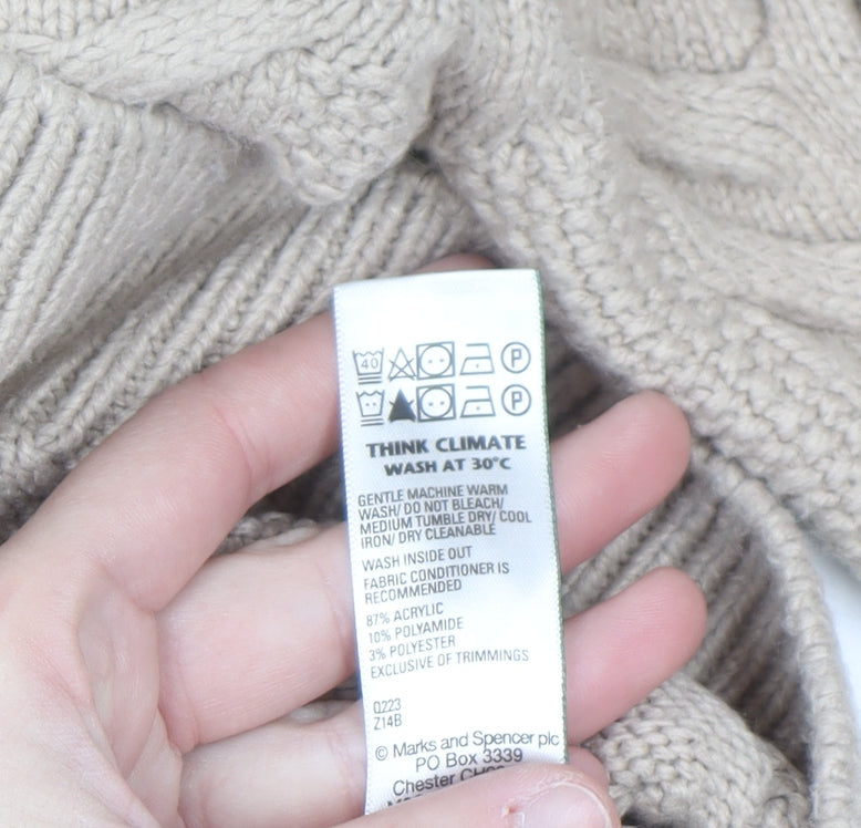 Marks and Spencer Women Beige Cable-Knit Roll Neck Jumper M