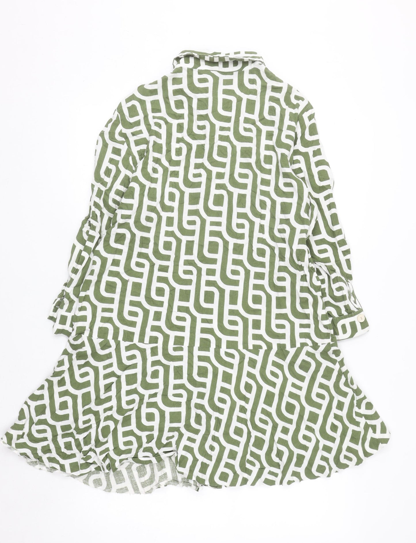 Zara Women Green Geometric Linen Shirt Dress XL