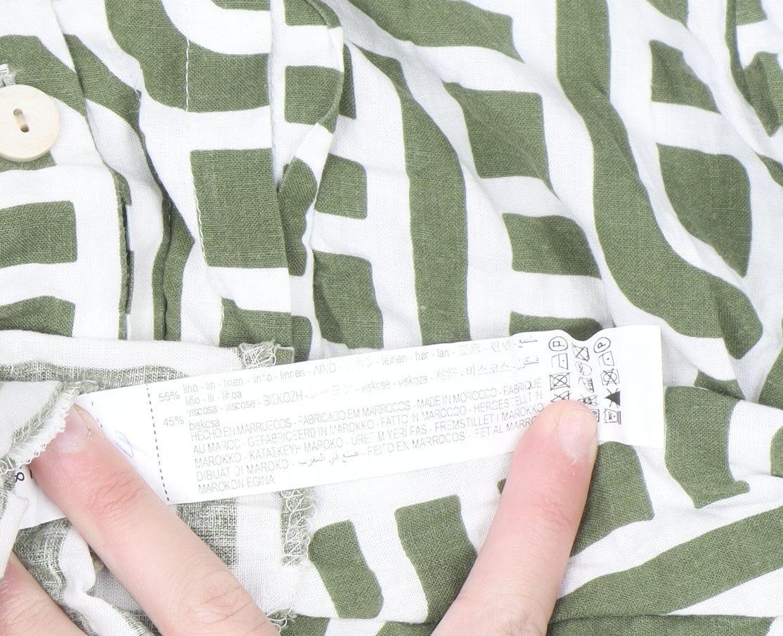 Zara Women Green Geometric Linen Shirt Dress XL