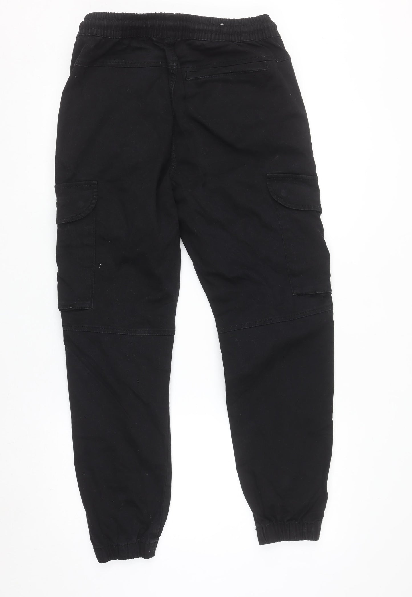 Zara Men's Black Cargo Jogger Trousers Size S Elastic Waist Comfort Cotton