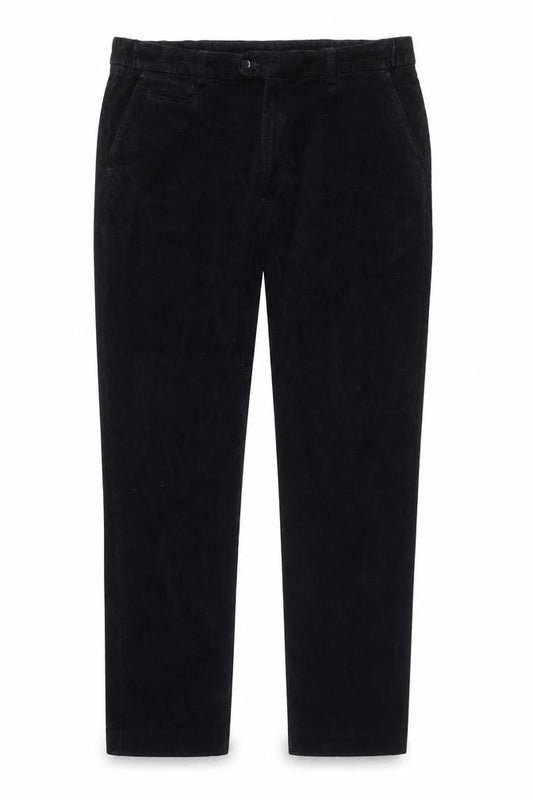 Front view of Dunnes Men's Navy Corduroy Chino Trousers, size 40, Regular
