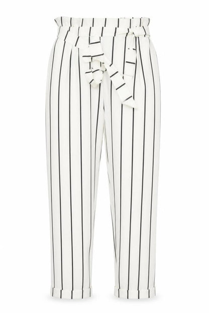 Pull&Bear Womens White Striped Paperbag Trousers Size 12