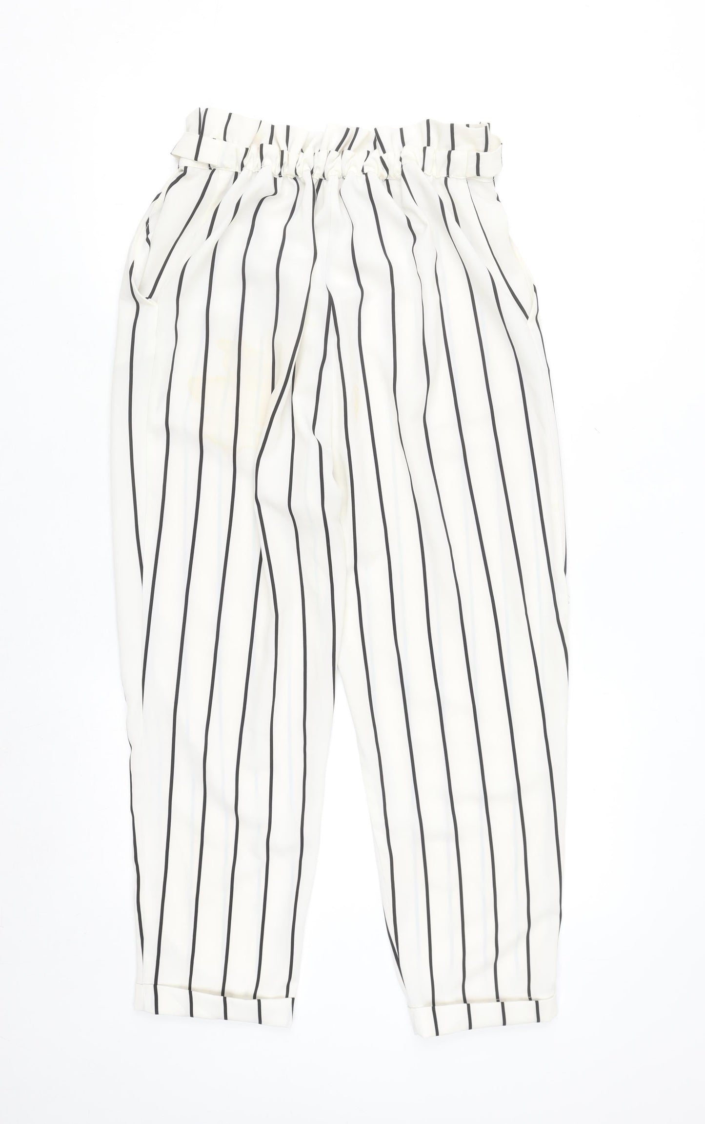 Pull & Bear Womens White Striped Paperbag Trousers Size 12