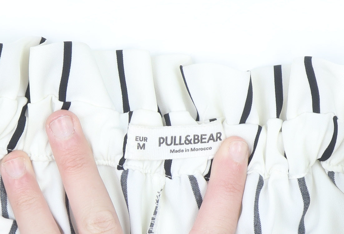 Pull & Bear Womens White Striped Paperbag Trousers Size 12
