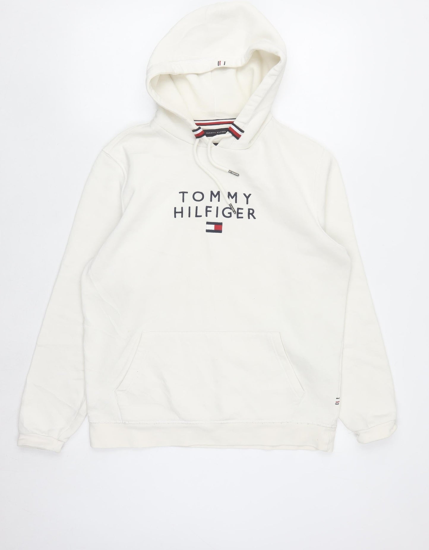 Tommy Hilfiger Men's White Pullover Hoodie M Logo Fleece
