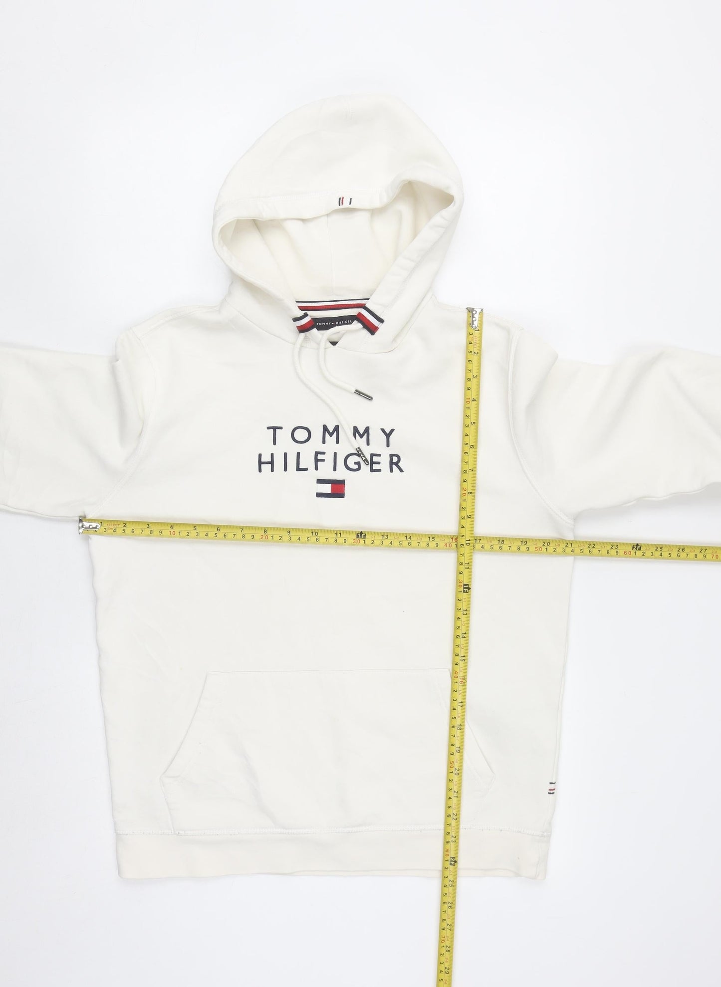 Tommy Hilfiger Men's White Pullover Hoodie M Logo Fleece