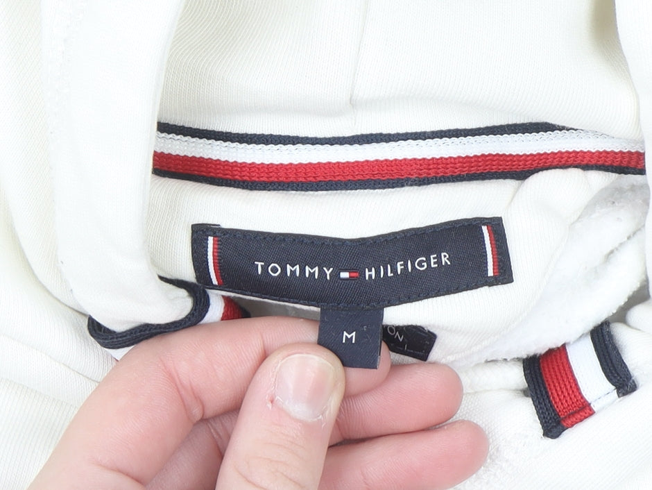 Tommy Hilfiger Men's White Pullover Hoodie M Logo Fleece