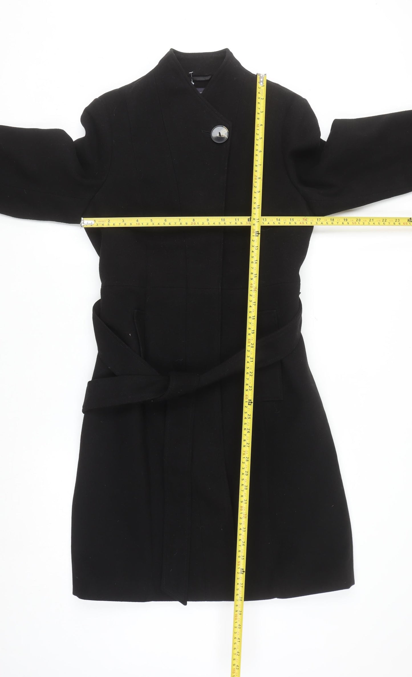 Marks and Spencer Women’s Black Long Belted Overcoat Size 12