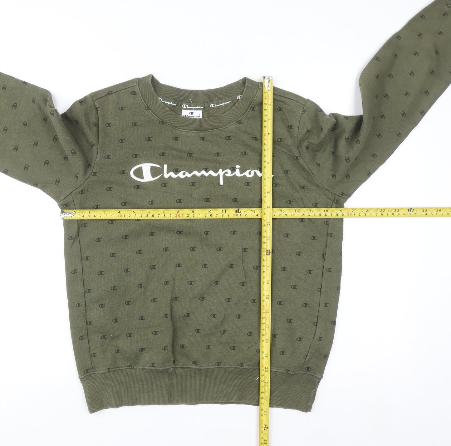 Champion Men's Green Pullover Sweatshirt Medium Logo Fleece Crew Neck