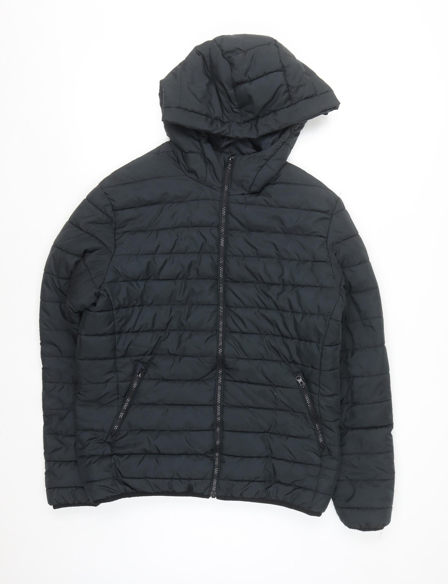 Jack & Jones Men's Black L Hooded Puffer Jacket Lightweight Winter Coat