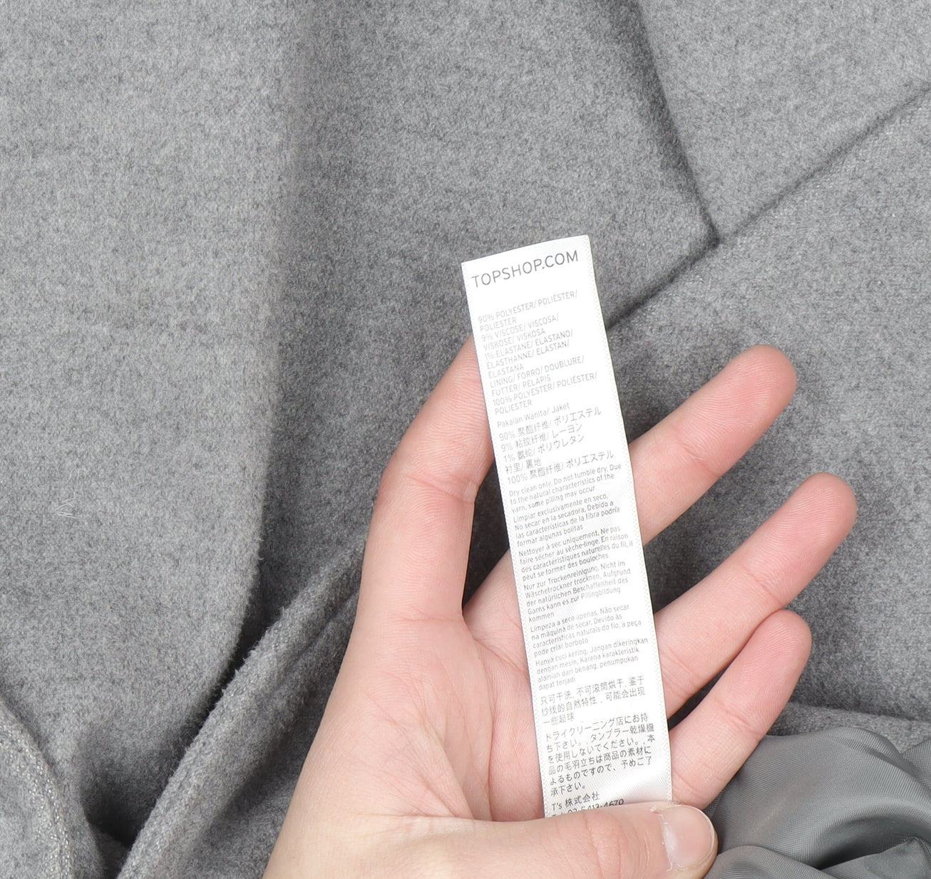 Topshop Women's Grey Mid-Length Overcoat Size 14 Polyester Blend