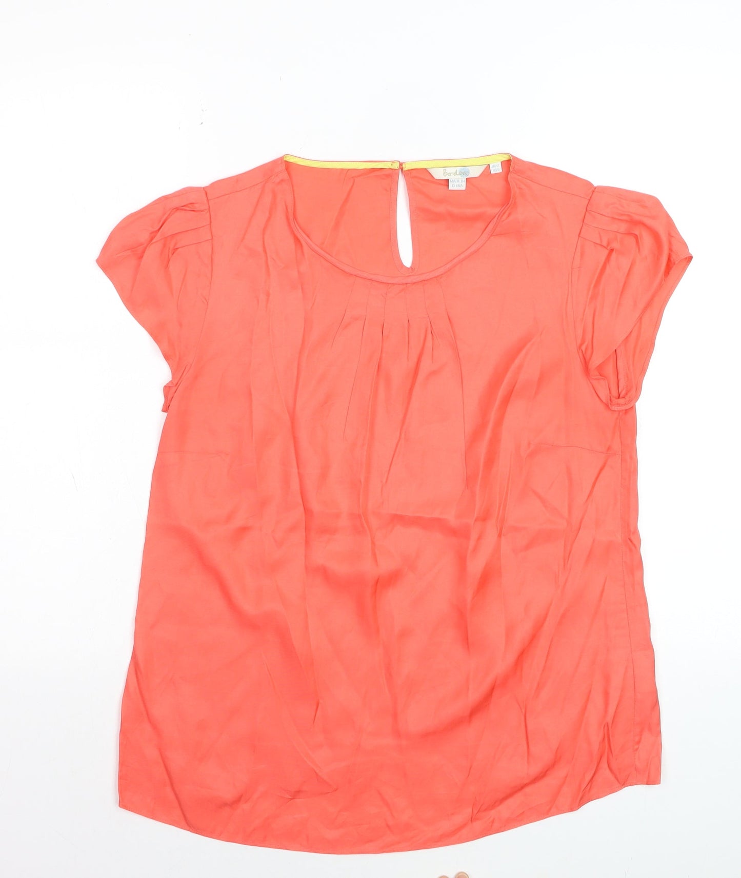 Boden Women's Orange Silk Blend Pleated Short Sleeve Blouse UK 12