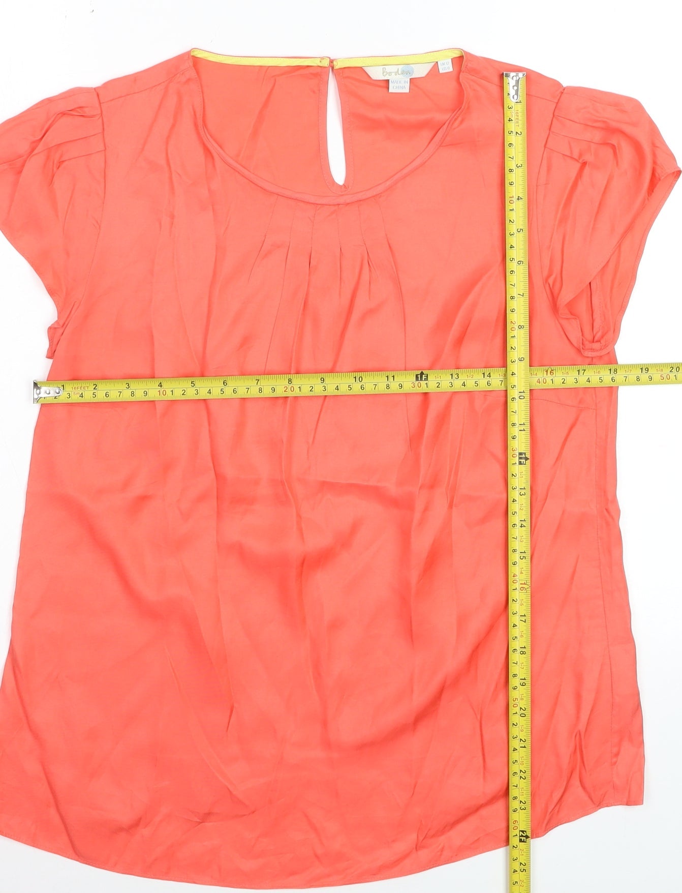 Boden Women's Orange Silk Blend Pleated Short Sleeve Blouse UK 12