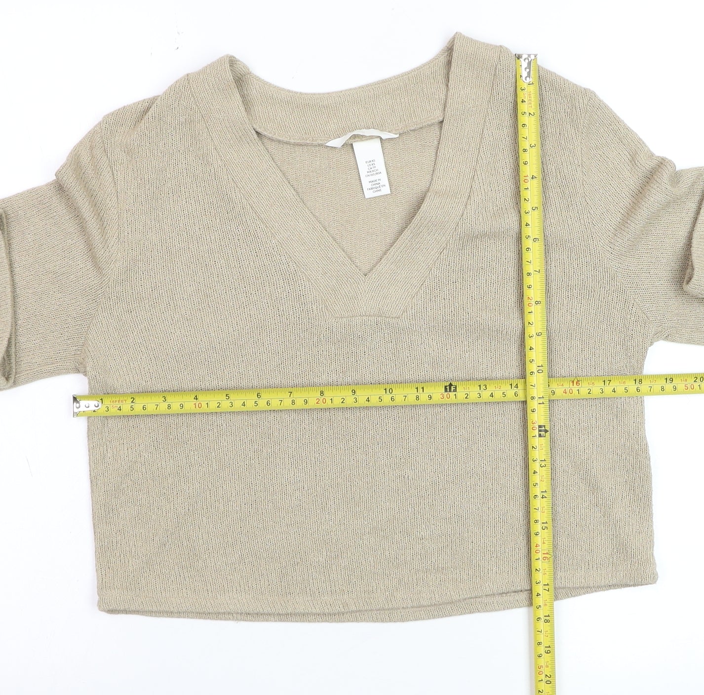 H&M Women’s Beige V-Neck Knit Pullover Jumper XS