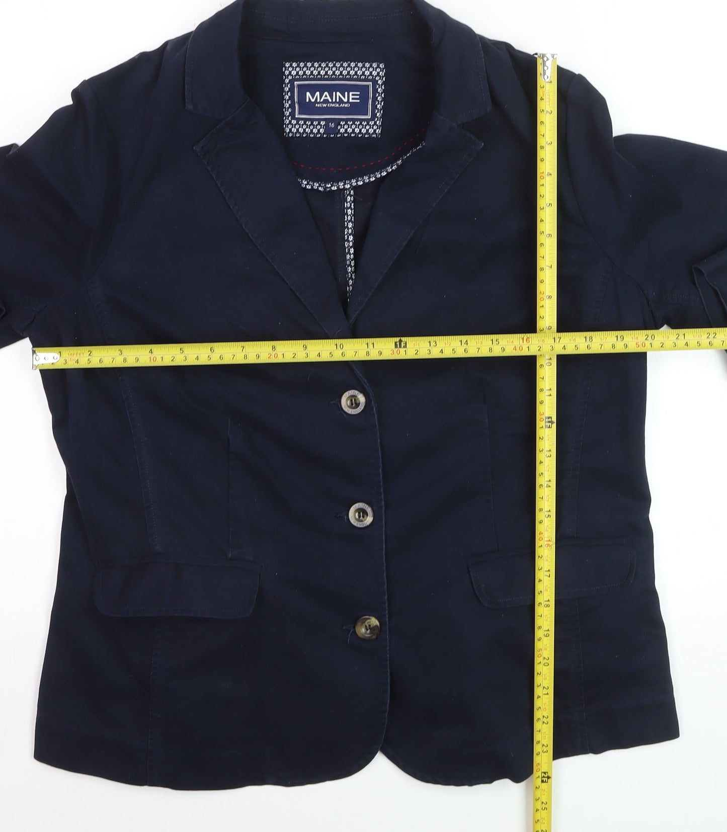 Maine New England Women's Navy Blue Cotton Blazer Size 16 Classic Style
