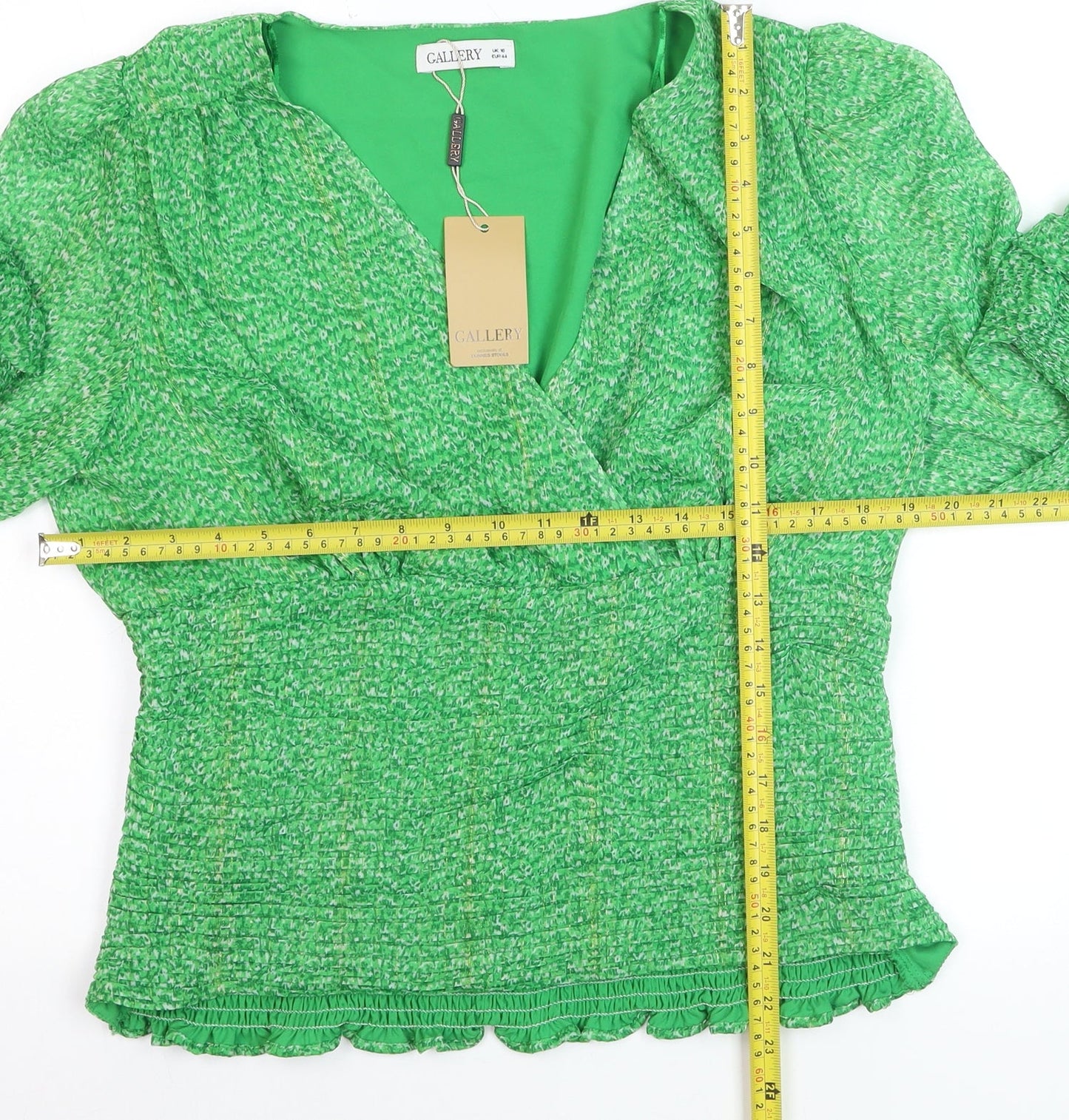 Gallery Women's Green Wrap Blouse Size 16 Long Sleeve V-Neck