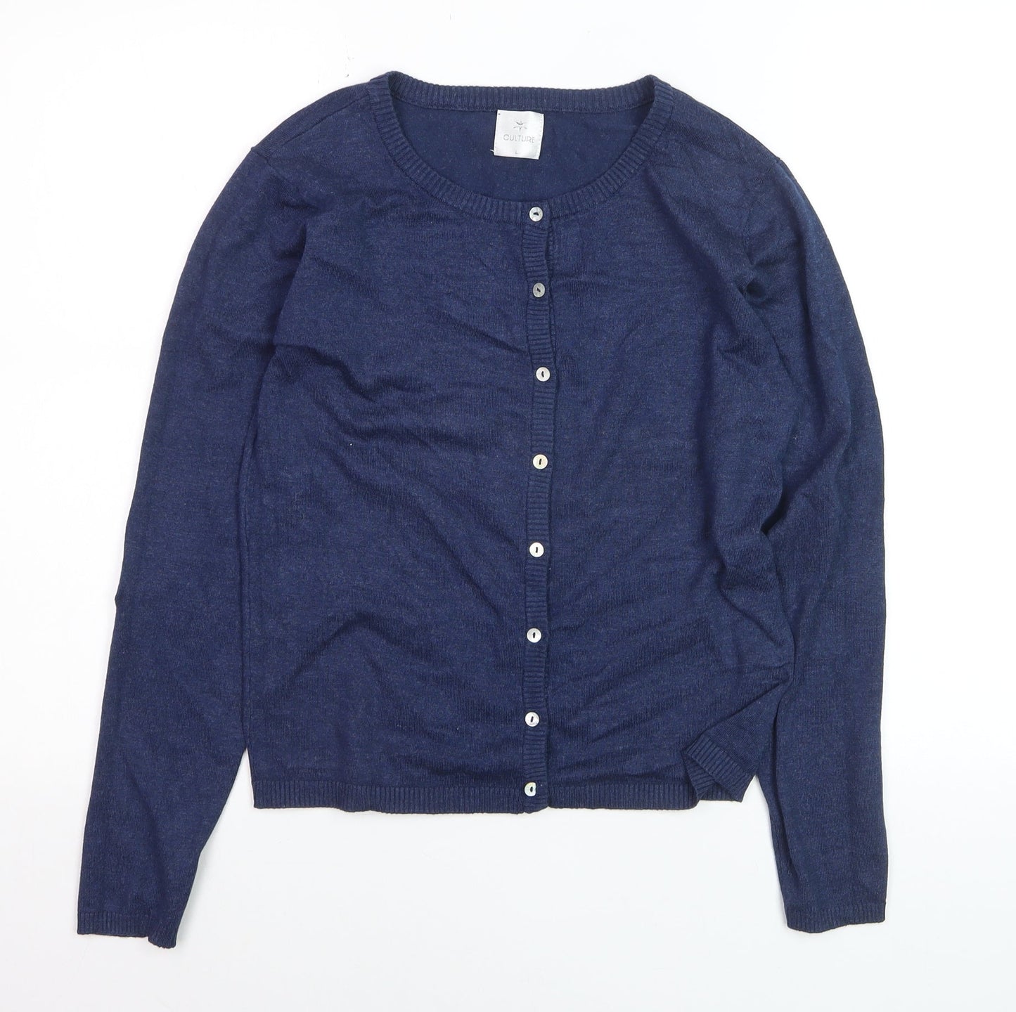 Culture Women's Blue Knit Button-Up Cardigan L Long Sleeve