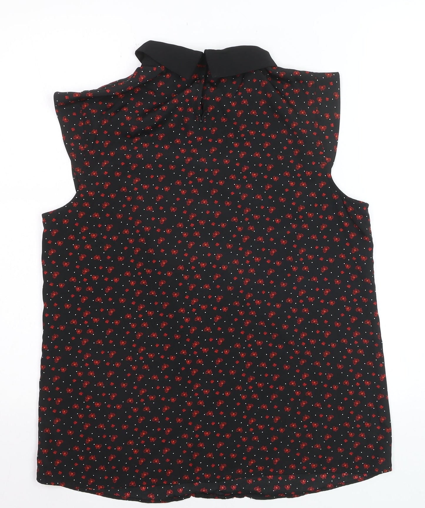Dunnes Womens Black Floral Collared Sleeveless Blouse Size 12