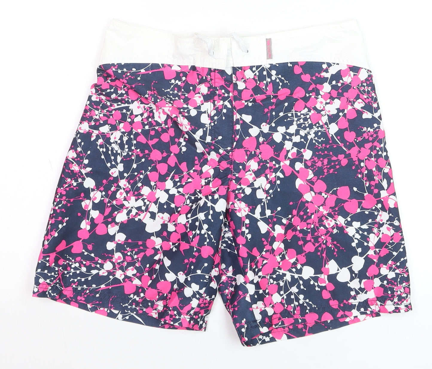 Trespass Girls Navy Pink Floral Swim Shorts 11-12 Years Polyester Beachwear