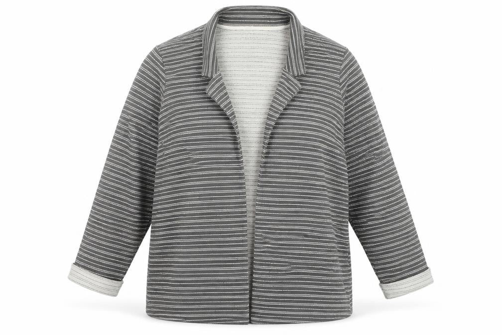 Next Women’s Grey Striped Collared Long Sleeve Open Cardigan Size 20