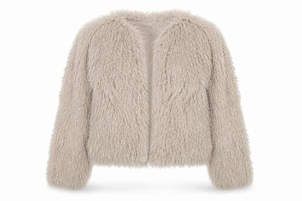 New Look Women Beige Faux Fur Open Short Jacket L