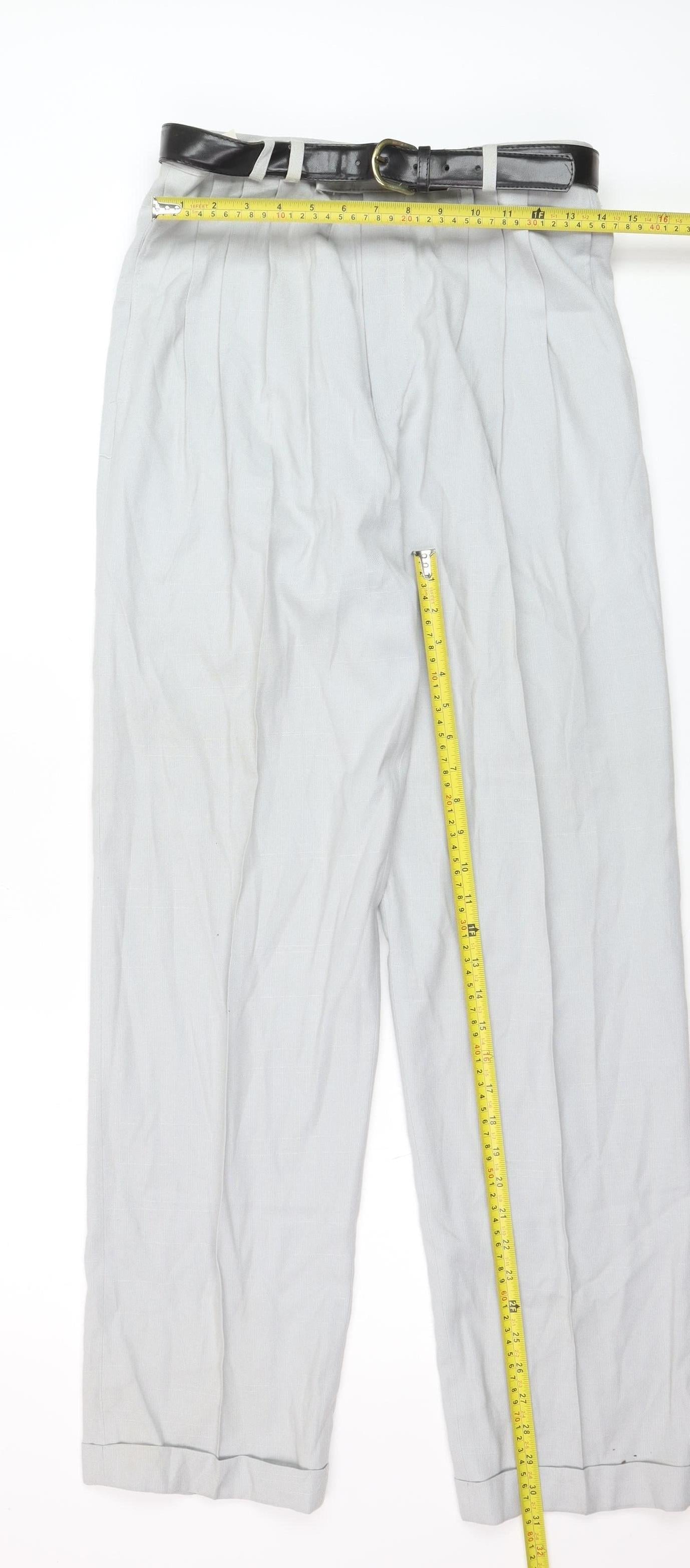 Robert Clive Men's Grey 32L Pleated Dress Trousers