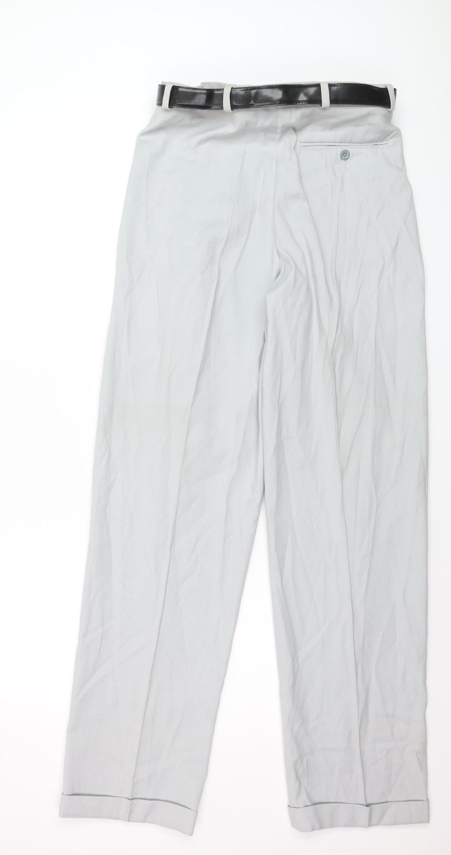 Robert Clive Men's Grey 32L Pleated Dress Trousers
