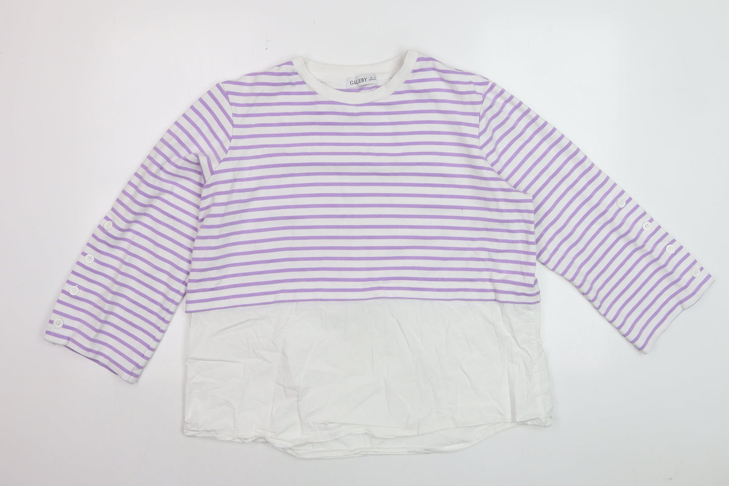 Gallery Women’s Lilac White Striped Long Sleeve Jersey Top Size M
