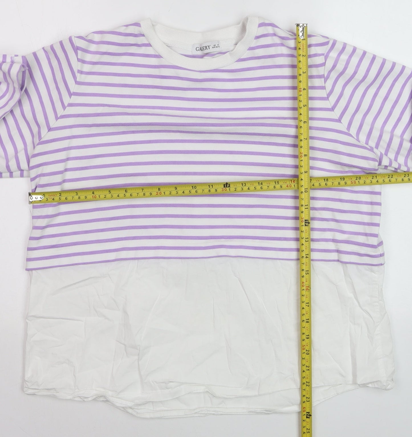 Gallery Women’s Lilac White Striped Long Sleeve Jersey Top Size M