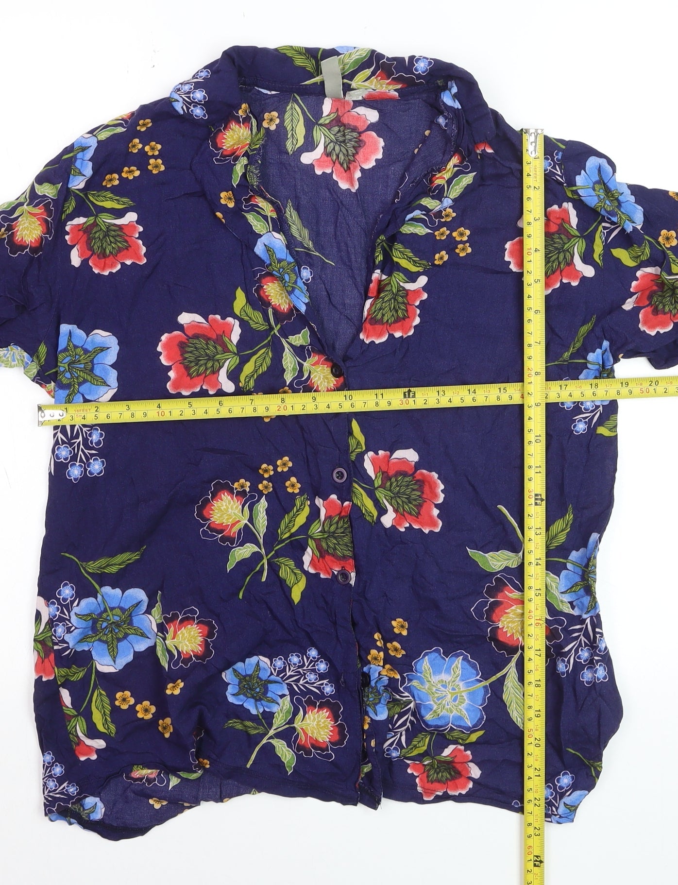 ASOS Women Blue Floral Long Sleeve Button-Up Viscose Shirt Size 10