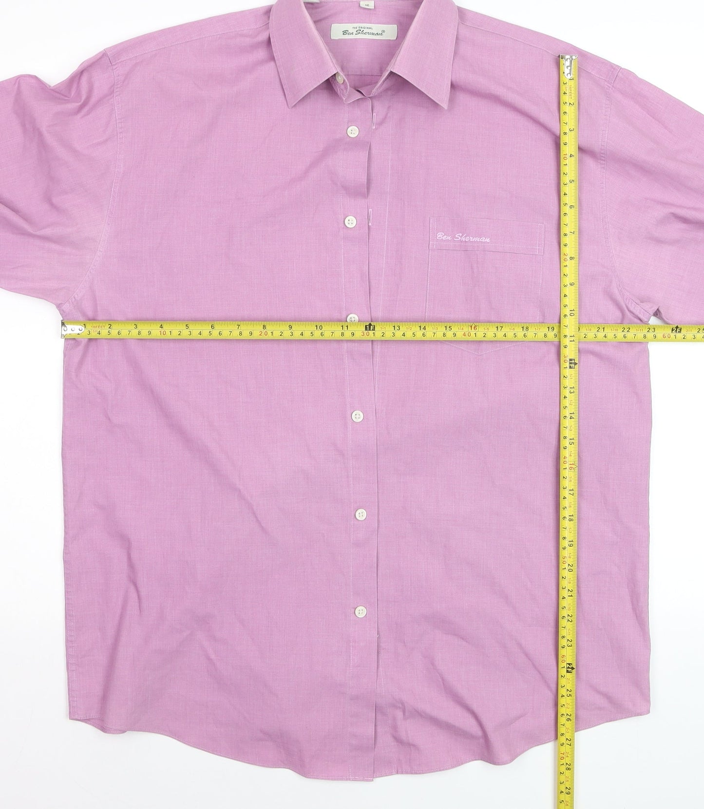 Ben Sherman Men Pink Cotton Long Sleeve Classic Fit Dress Shirt Size 16