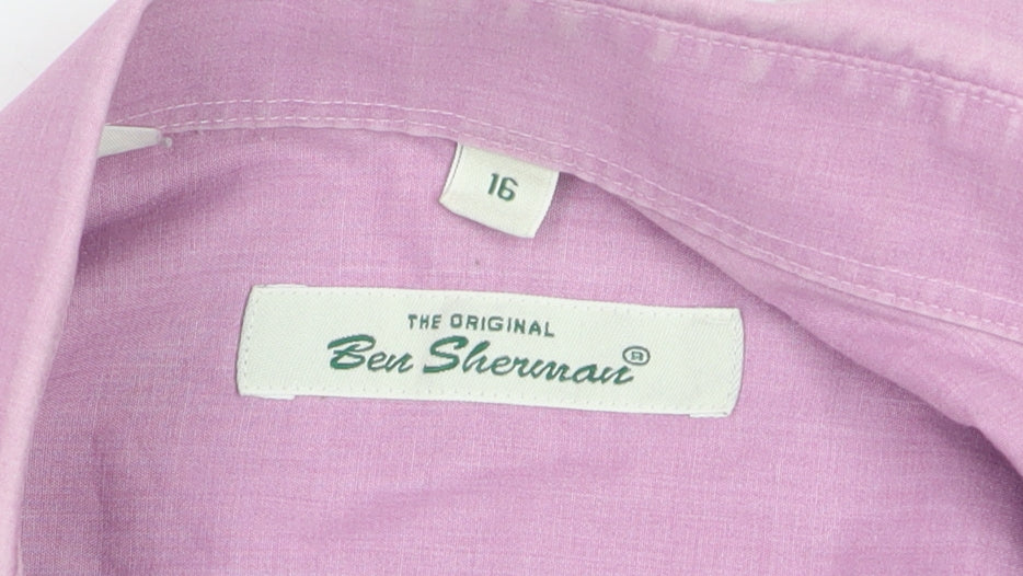 Ben Sherman Men Pink Cotton Long Sleeve Classic Fit Dress Shirt Size 16